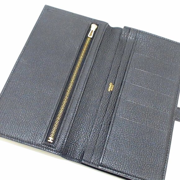 HERMES Bearn Souffle - Black Chevre Square P Long Wallet 788-081625 - Picture 8 of 11